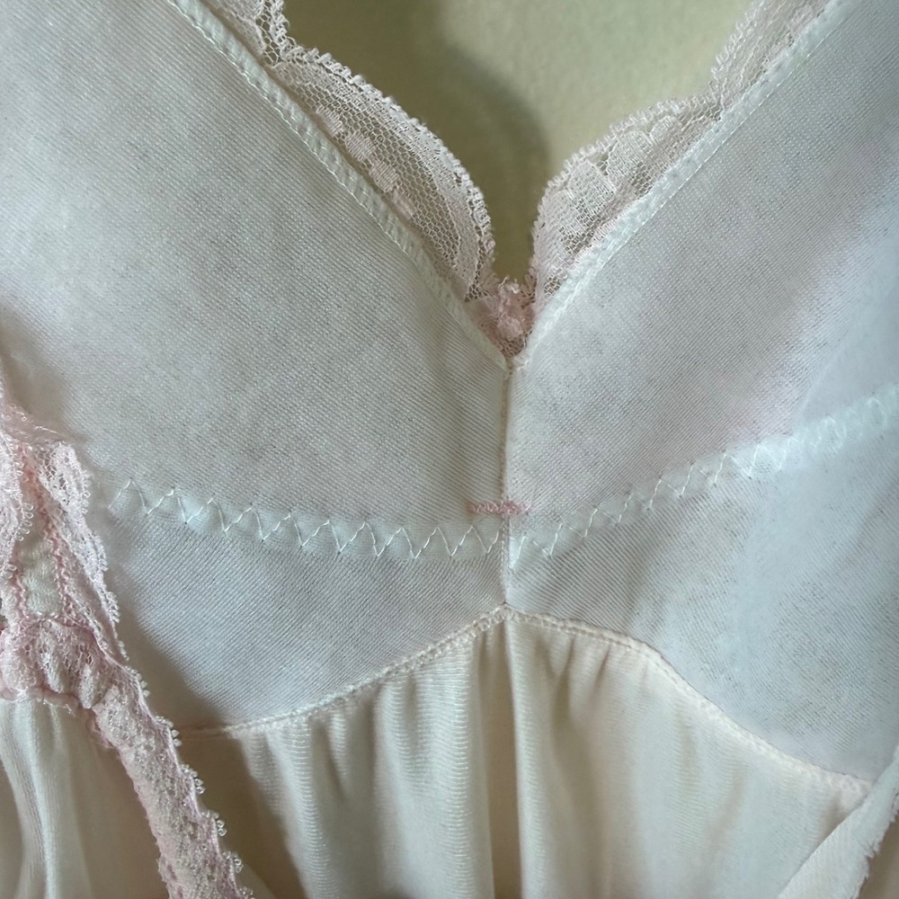 Vintage Pink Lace Bodice Nightgown Maxi Chemise Sleepwear Ruffle Strap Small - Picture 6 of 10